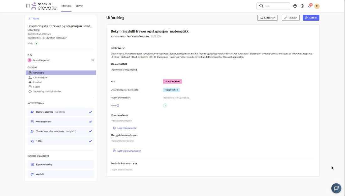 En utfordring med beskrivelse, kategori, nivå og aktivitetsplan
